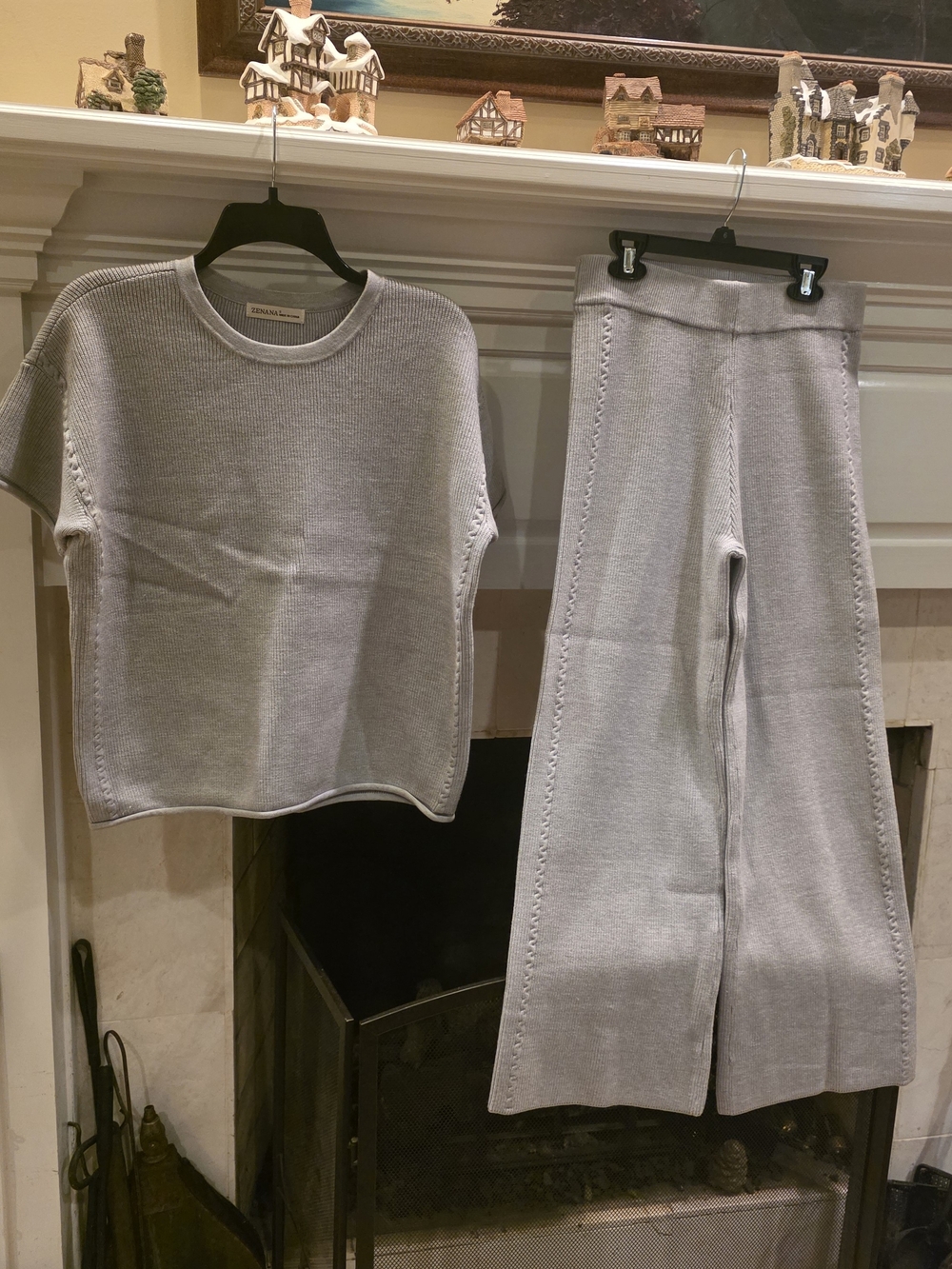 Zenana Outfitters Light Gray Knit Wide-Leg Set